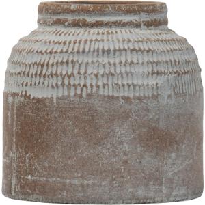 Foreside Home and Garden Small Antique Brown Glazed Terracotta Planter Pot with Whitewashed Finish