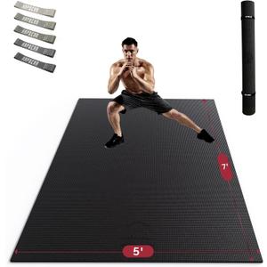 HAPBEAR Extra Large Exercise Mat, Black-High Density 7'×5'×⅓",Non-Slip, Ultra Durable, Thick Workout Mats for Home Gym Flooring Cardio, Yoga Mats for Fitness, High-Density Exercise Mat, Shoes-Friendly