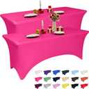 2 Pack 6 Feet Fuchsia Spandex Tablecloth for Rectangular Tables, Fitted & Stretch, Washable, Wrinkle Resistant, Perfect for Event, Wedding, Party, Banquet, Cocktail, Festival, and Table Protector