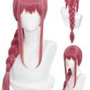 Half and Half Long Rose Red Pink Braid Wig with Bangs Anime Red Cosplay Wig 27.5'' Synthetic Hair for Women Halloween Costumes Party