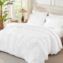Andency Ruched White King Size Comforter Set, Shabby Chic Pleated Bedding Sets 3 Pieces, Lightweight Soft Boho Ruffle Bed Set for Girls, Kids, Women, All Season