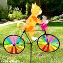 Backyard Wind Spinner Yellow Tabby Cat on a Bicycle Spinner Carrying a Llittle Mouse Pinwheel Windmill Colorful Garden Decoration