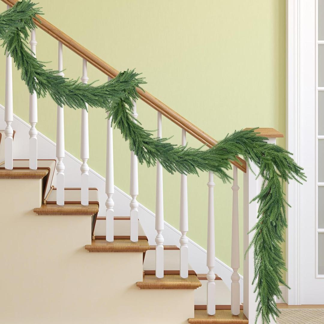 Norfolk Pine Garland, Realistic Christmas Garland, Dense Real Touch Norfolk Pine Garland for Mantle Fireplace Table Wall
