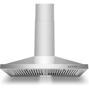 Range Hood 30 inch, Wall Mount Range Hood Ducted/Ductless, Kitchen Hood in Stainless Steel, Vent Hood with Baffle Filters, 3 Speed Fan, Push Button Control, Energy-Saving LED Light, Stainless Steel 