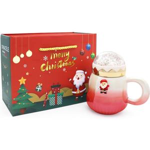 Cute Ceramic Tea Mugs with Santa Lid - Novelty Christmas Cup for Milk, Coffee, Hot Chocolate - 500ML/17.6OZ for Women, Kids, Colleagues, Family, Friends