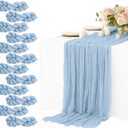 12 Pack Dusty Blue Cheesecloth Table Runners 10FT Long – 35 x 120 Inch Boho Gauze Table Runners for Engagement, Wedding, Baby Shower & Home Decor – Soft Wrinkled Polyester Fabric