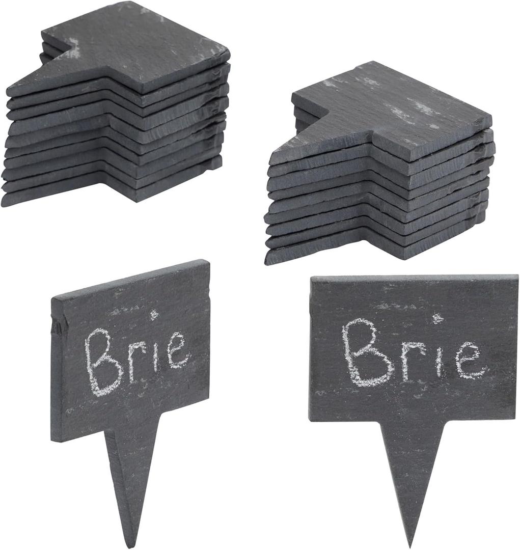 Juvale Slate Cheese Board Labels - Reusable Slate Tags for Charcuterie Accessories - Cheese Markers for Charcuterie Board - Food Signs for Buffet - 20 Pc, 6 Chalk, 2 Bags, 2x2.7in, Gray/White