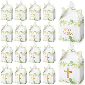 ReliThick 72 Pcs God Bless Favors Goodie Gable Boxes Religious Party Favors Baptism Decorations Baptism Gifts God Bless Candy Boxes for Boys Girls Christening Baby Shower