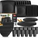 Teivio 48-piece Kitchen Plastic Wheat Straw Square Dinnerware Set for 12, Unbreakable Dinner Plates, Salad Plates, Snack Bowls, Tumblers 13.5 oz, Dishwasher Safe, Outdoor Camping Dish,Black