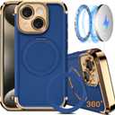COOLQO for iPhone 15 Case 6.1'' Upgraded 360 Spin Magnetic Stand [Compatible with Magsafe][Military Protection] Plating Matte Scratch-Resistant Back Protective Shockproof Phone Case, Blue Gold