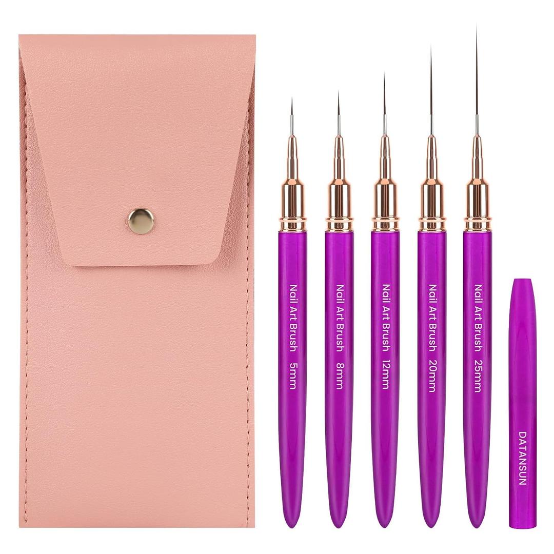 5PCS Nail Art Brushes Set with Pink Leather CaseMetallic Material Various Size Light WeightNail Brush Nail Brushes for Nail ArtSize5mm,8mm,12mm,20mm,25mm, Purple