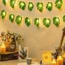 Minetom Monstera Leaf String Lights Battery Operated: 20 LED Tropical Artificial Rattan Palm Green Leaves with Remote Control - Hanging Vine Greenery for Hawaiian Beach Theme Party Summer Decoration