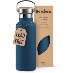 Bambaw Insulated Water Bottle 24oz, Blue Water Bottle for Hiking, Stainless Steel Water Bottle, Water Bottle with Handle, Metal Water Bottle Wide Mouth, Steel Water Bottle  Aegean Blue