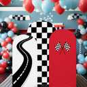 3 Pack Racing Car Theme Fast Party Arch Backdrop Covers Set of 4ft, 5ft, 6ft Black White Racing Theme Checkered Spandex Arch Cover for Birthday Wedding Baby Shower Party Decor (Red)