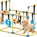 Puppy Play Gym Large & 10 Hanging Toys Indoor Play Gym Interactive Dog Toys for Boredom Enrichment Activity for Small Dog Teething PVC Frame Stretchy Rope with Velcro (Yellow,33.5 x 28.5 x 19.6 inch)
