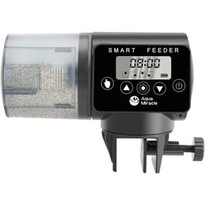 AquaMiracle Programmable Automatic Fish Feeder for Aquarium, Auto Fish Food Dispenser with Timer, Volume Adjustable Vacation Aquarium Feeder with Digital Display, for Granules Pallets Strips