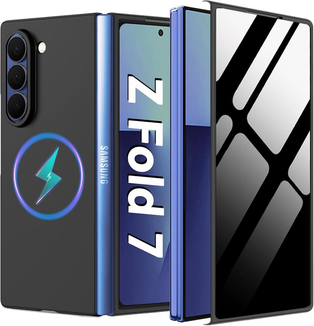 for Samsung Galaxy Z Fold 7 Magnetic Case with Privacy Screen Protector [Compatible with Magsafe],Ultra Thin Anti Yellowing Scratch Resistant Bumper Cover for Galaxy Z Fold 7 2025,Black