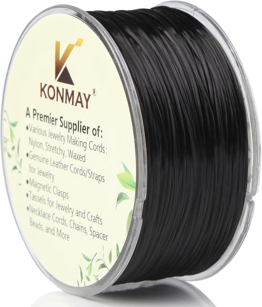 KONMAY 0.8mm Black Spandex Elastic String with Dispenser, Soft Stretch Beading Cord, 90 Yards for Bracelets, Necklaces & Jewelry Making