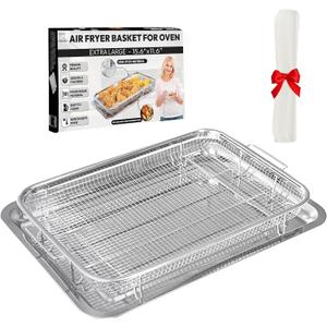 Large Air Fryer Basket for Oven, OvenCrisp 15.6" X 11.6" Oven Air Fryer Basket and Tray Set With 30PCS Parchment Papers, Stainless Steel Air Fryer Pan and Crisper Tray for Frying Baking