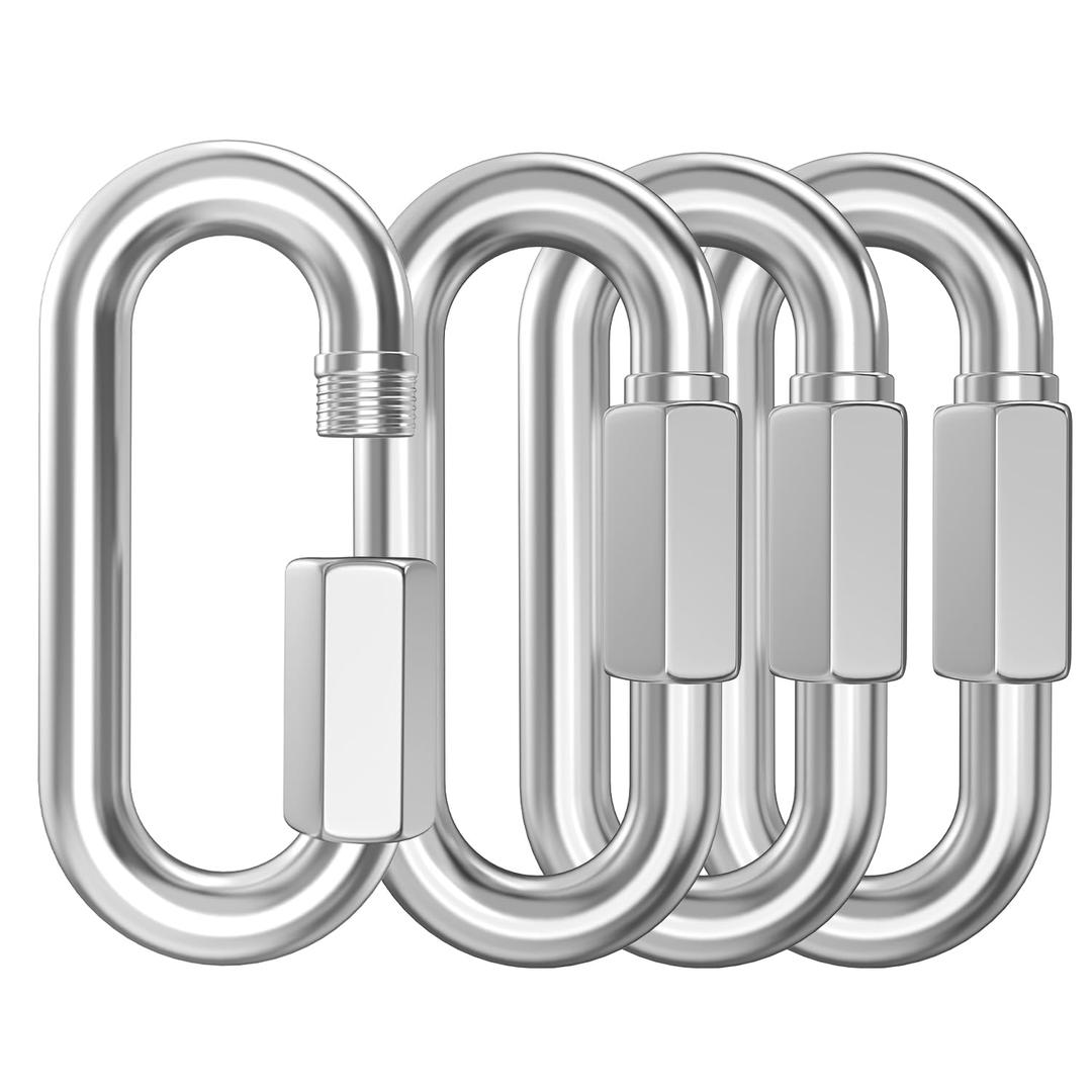3.5 Inch Stainless Steel Chain Quick Links- 4 Pack 3/8" Locking Carabiners, Chain Hooks, Twist Key Ring Screw Chain Link, 2000 Lbs Capacity