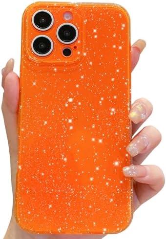 OWLSTAR for iPhone 16 Pro Case 6.3 inch, Cute Glitter Bling Thin Slim Cover, Shockproof Sparkly Shiny Soft Silicone Phone Case for Women Girls (Orange) Set of 2