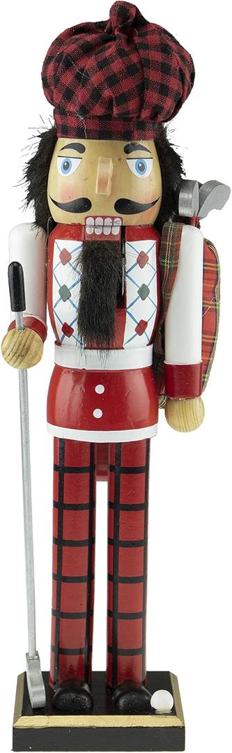 Clever Creations Black Golfer 16 Inch Traditional Wooden Nutcracker, Festive Christmas Dcor for Shelves and Tables
