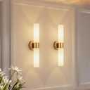 Wall Sconces Set of Two, Modern Bathroom Sconces Wall Lighting with Milky White Glass, Brushed Gold Sconces Wall Decor Set of 2 for Bathroom Mirror Bedroom Living Room Hallway (HARDWIRED)