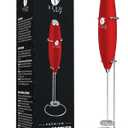 Bean Envy Milk Frother Handheld for Coffee - Electric Hand Blender, Mini Drink Mixer Whisk & Coffee Foamer Wand with Stand for Lattes, Cappuccino, Matcha and Hot Chocolate - Kitchen Gifts - Red