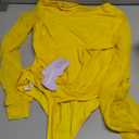 MANGOPOP Womens Sheer Mesh Puff Long Sleeve Bodysuit Double Lined Crew Neck Thong Body Suits Trendy Fall Tops 2025 (Large, Yellow)