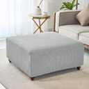 HFCNMY Stretch Square Ottoman Cover - Knitted Jacquard Ottoman Slipcover with Elastic Bottom - Light Gray X-Large