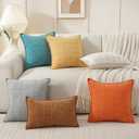 2 x YSTELLAA Pack of 2 Chenille Throw Pillow Covers 18x18 Inch, Luxurious Boho Farmhouse Pillow Covers Home Decor for Sofa Living Room Couch Bed,Orange White