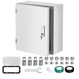 20" x 16" x 8" Heavy Duty Outdoor Wall Mount Steel Electrical Junction Box, Weatherproof Enclosure with Removable Panels, Lockable Lid & DIN Rail for Solar, Traffic & Industrial Machine Wiring