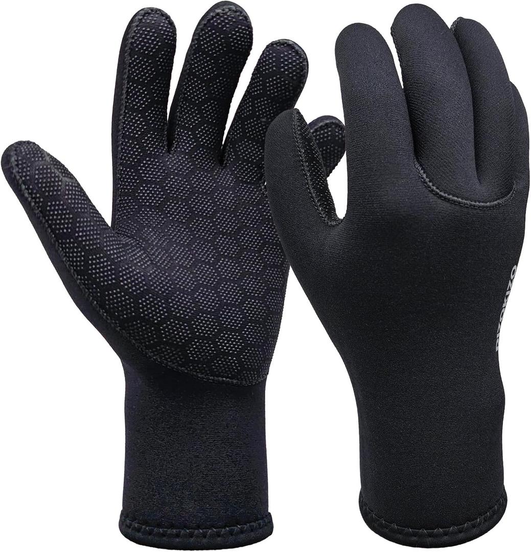 Dizokizo Neoprene Gloves Men Women,3mm Five Finger Waterproof Diving Gloves Thermal Anti-Slip Wetsuit Gloves for Kayaking Snorkeling Surfing and Other Water Sports (Black Large)
