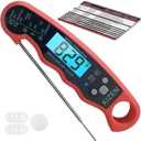 KIZEN Instant Read Meat Thermometer Digital - Food Thermometer for Cooking, Grill, Oven, BBQ - Waterproof and Backlit Display (Red/Black)