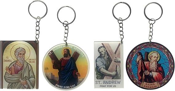 KHAMANHLR (4 PCS) St. Andrew Keychain - Patron Saint of Fishermen and Strength. Crafted From Durable, Transparent Acrylic, Offering Timeless Beauty and Lasting Durability 2 Inches