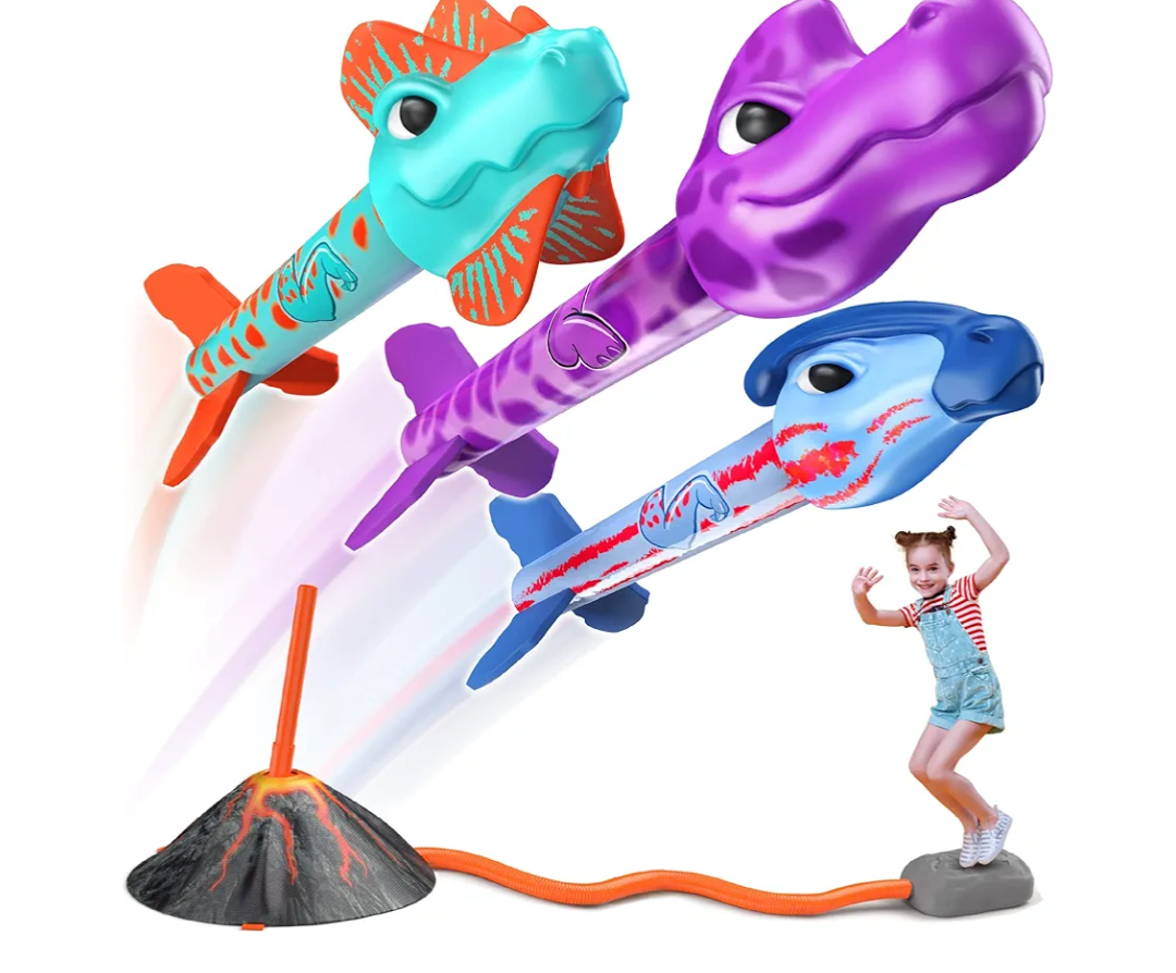 Dino Blasters, Rocket Launcher for Kids - Soars 100 Feet. Kids Outdoor Toys, Birthday Gift, for Boys & Girls Ages 3-6 Years Old - Toddler Outside Toys 4-8, Dinosaur Toy, Kids