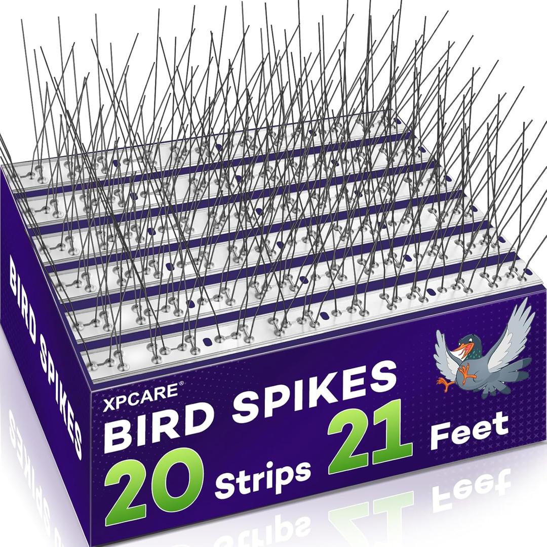 XPCARE 21 Feet Bird Spikes, Stainless Steel Bird Spikes Fence Spikes for Crow Robin Pigeon Squirrel Raccoon Defender Spikes (20 Packs)