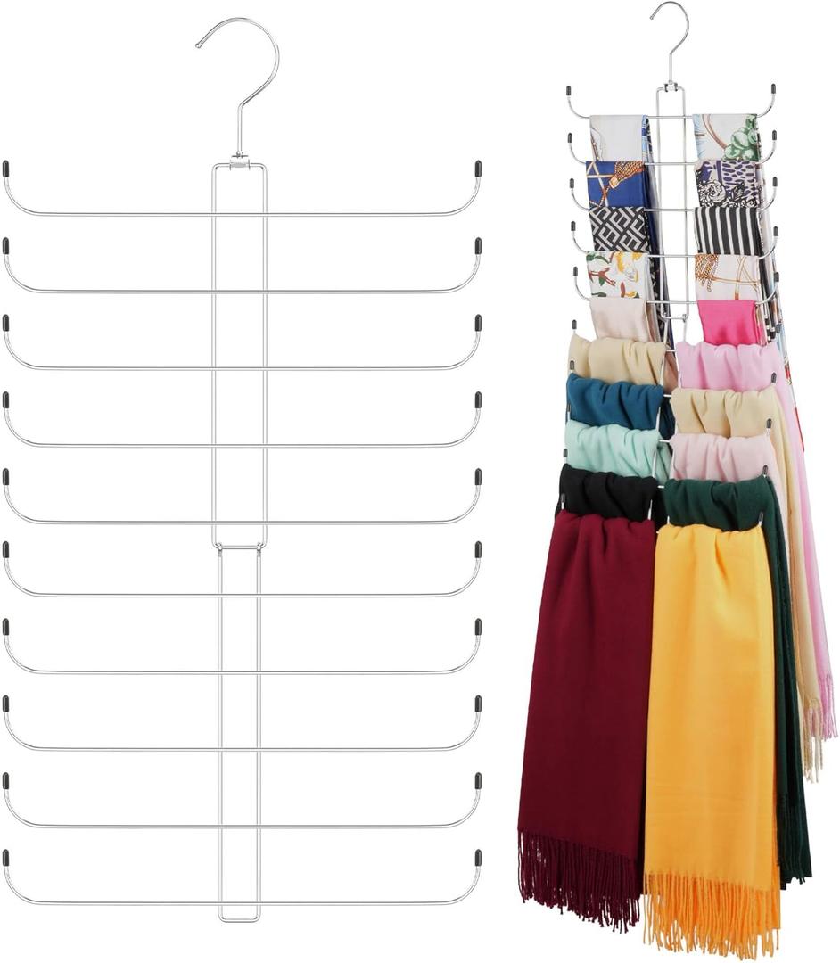 ZEDODIER Scarf Organizer Scarf Hanger for Closet, Rotatable Sturdy Hijab Holder Holds 20 Scarves, Space Saving Closet Organizers and Storage, Silver (1 Pack)