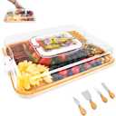 BADIABO Charcuterie Board with Clear Locking Lid, Travel Portable Cheese Board Set, Bamboo Cutting Boards for Kitchen, House Warming Gifts New Home, Gifts for Women (White - 1 Compartments)