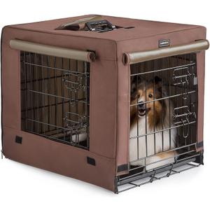 DONORO Dog Crates for Small Medium Size Dogs Indoor Double Door Dog Kennels & Houses for Puppy and Cats, Collapsible Metal Contour Dog Cages (Brown, 30.0" L x 19.0" W x 21.0" H)
