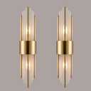 2-Light Modern Crystal Wall Sconces Titanium Gold Frosted Glass, 22.44 x 4.72 inches