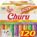INABA Churu Cat Treats, Lickable, Squeezable Creamy Pure with Vitamin E, 0.5 Ounces per Tube, 120 Tubes Total, Chicken Variety (EXP 02/10/28)