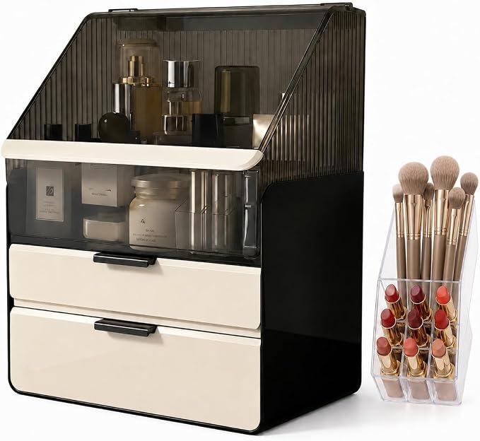 Large Makeup Organizer with Drawers and Lipstick Holder, Countertop Storage
3-Tier Skincare Storage Box,Bathroom Counter Organizer with Lid,Dustproof,For Skincare & Cosmetics,Clear Black/White