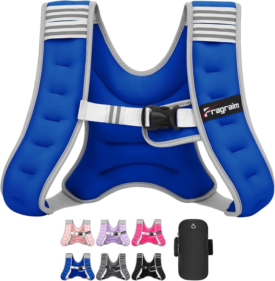 Fragraim Weighted Vest for Women Men - 8lb/10lb/12lb/16lb/22lb/25lb/30lb Weight Vest with Reflective Stripe, Detachable Phone Pouch, Ideal for Walking, Strength Training, Running, Workout, Cardio (Blue)