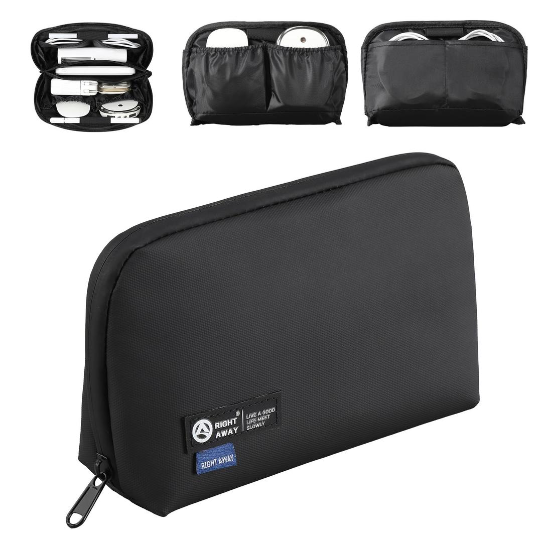 RIGHT AWAY Travel Tech Pouch，Waterproof Cord Case，Electronics Organizer Travel Case，Cable Organizer Storage Bag For Phone, Charger, Accessories（BLACK）