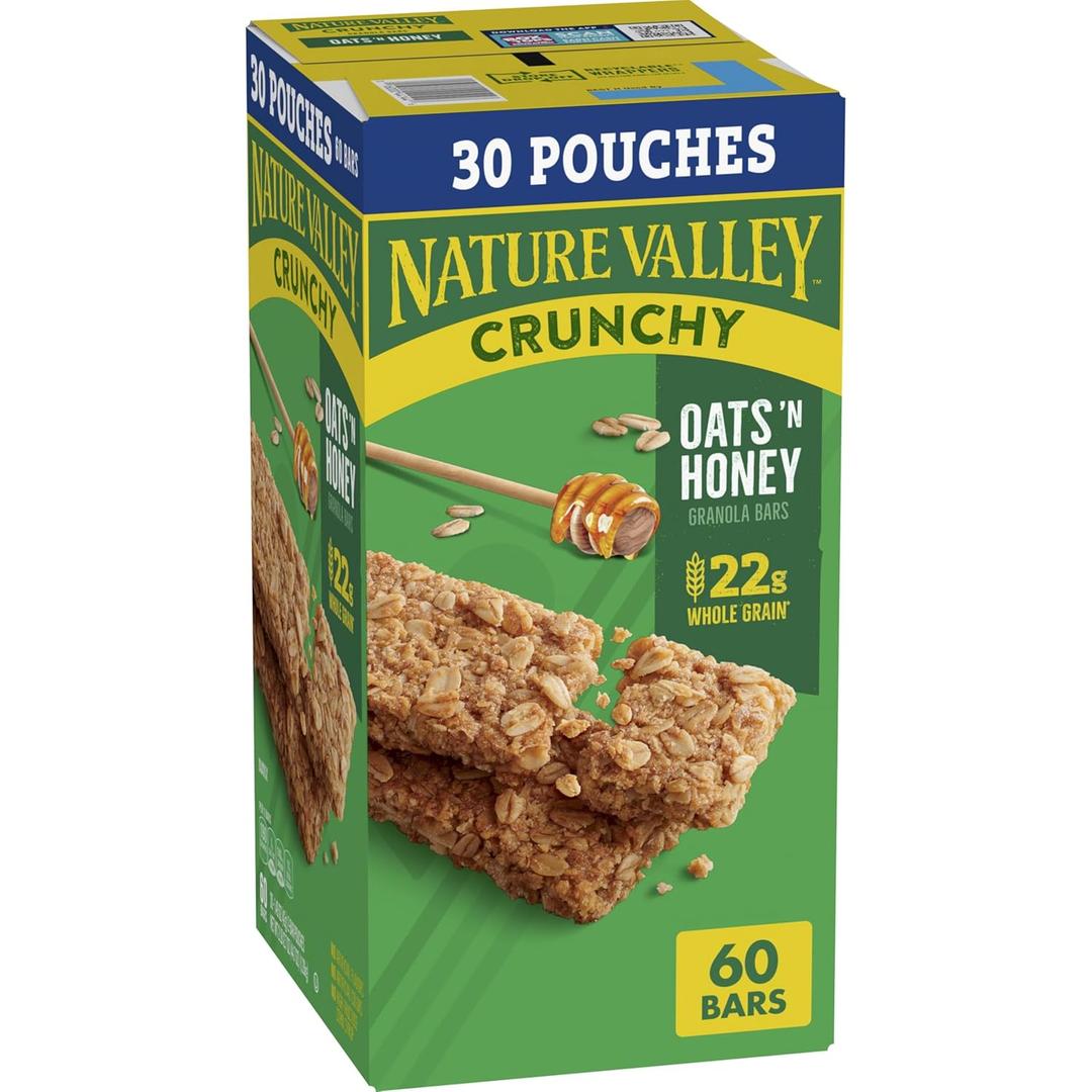Nature Valley Crunchy Oats 'n Honey Granola Bars, 60 Bars, 44.7 OZ (30 Pouches) (EXP 05/01/26)