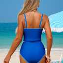 ZAFUL Tankini Swimsuit Tummy Control Bathing Suits Two Piece Swim Top with High Waisted Bottom (Blue, M)
