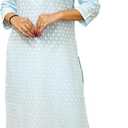 ladyline Womens Cotton Chikankari Tunic Kurti Top Lucknowi Embroidered Henley Neck Show Buttons Kurta, Size 38