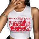 Hilinker Women's Summer Tank Tops Sleeveless Letter Graphic Printed Ribbed Knit Basic Crop Cami Tops Shirt (White Red Wild West), S