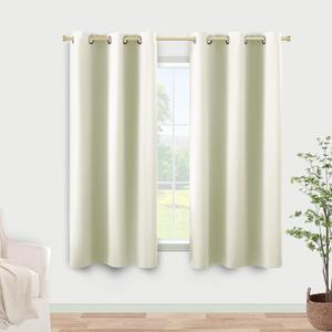 KOUFALL Small Window Curtains 45 Inch Length for Kitchen, 2 Panels Set Blackout Grommet Short Room Darkening Shades Blinds for Bedroom Windows Nursery, 34 Wide, Cream Off White Ivory Beige